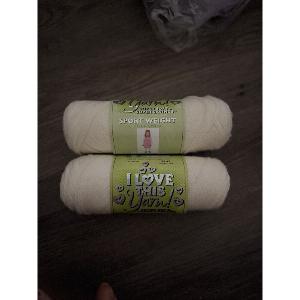 Lot of 2 Hobby Lobby I Love This Yarn Sport Weight Acrylic Ivory Cream #20